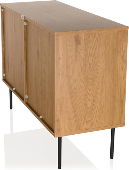 Sideboard with 2 doors oak LINNO S 100x40x74 cm Industrial style chest of drawers, adjustable shelves - QUORE