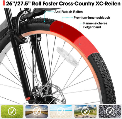 Hiland Mountainbike, 27,5 inch, 18 versnellingen, verende vork, aluminium frame, schijfrem voor mannen en vrouwen, MTB oranje fiets