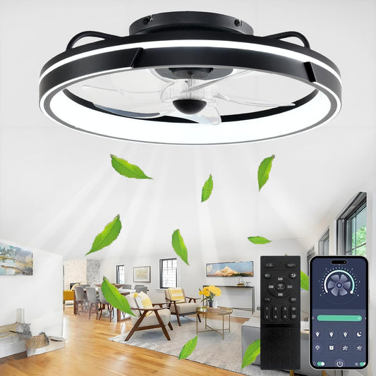 Plafondventilator met Lamp, 64W Dimbare Stille Plafond Ventilator met Afstandsbediening en APP, 6 Snelheden Omkeerbaar Ventilator Lamp, Plafondventilator met Verlichting Voor Woonkamer, Zwart