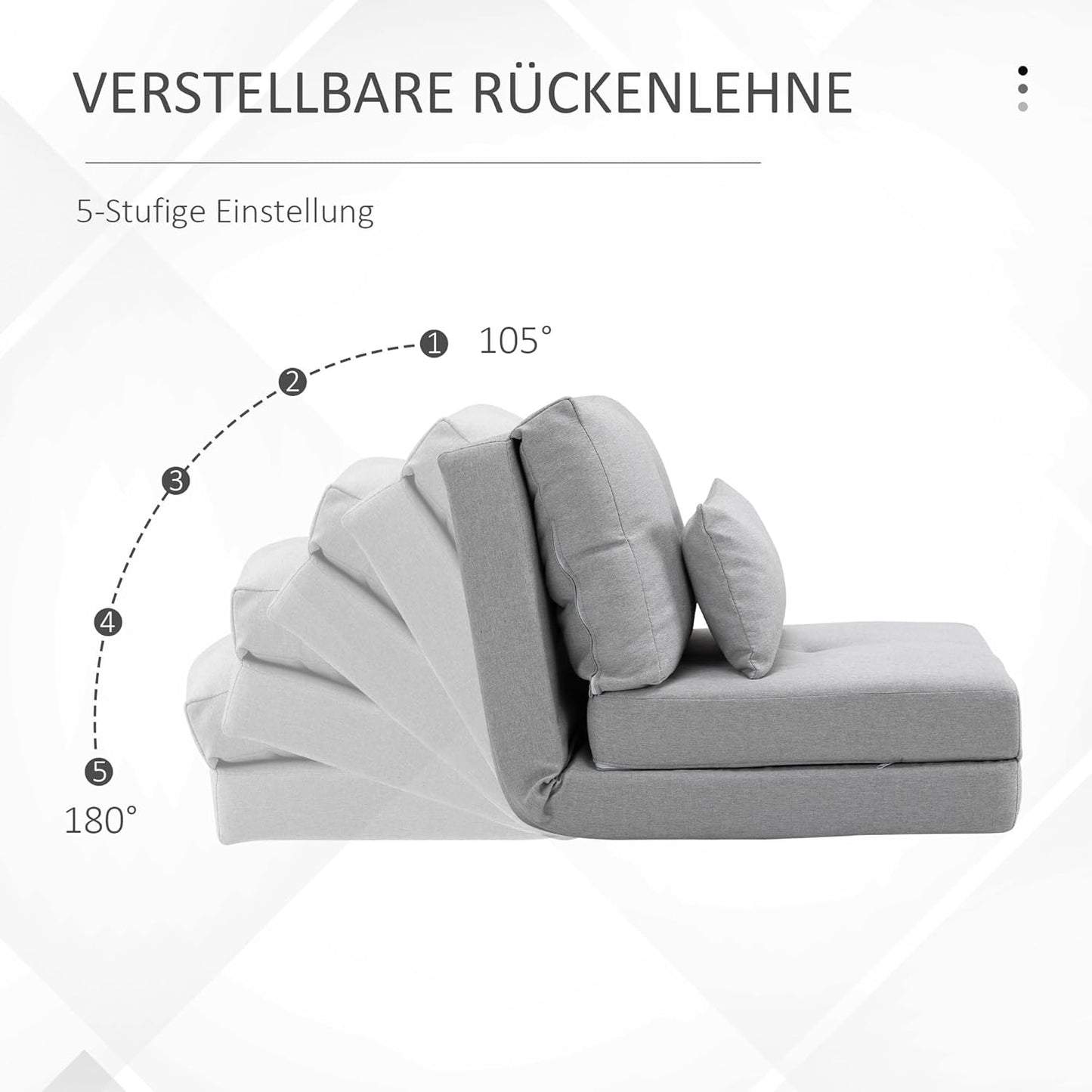 HOMCOM Bodensessel 2-in-1 Klappbett mit verstellbarer Rückenlehne Bodensofa mit Zierkissen, Bodensitzkissen für Wohnzimmer, Schlafzimmer, Leinen, Grau - QUORE
