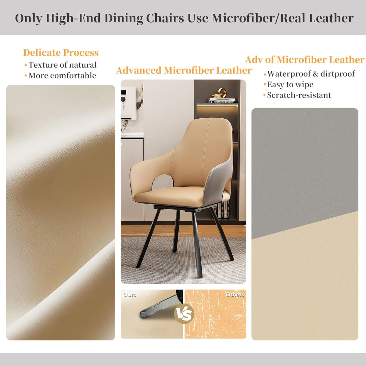 FATIVO Swivel Dining Chairs Set of 2 Leather Kitchen Chairs with Armrest Swivel Chairs Dining Room for Dining Table Beige Grey Modern Dining Chair Set of 2 Luxury Chairs Load Capacity 150 kg - QUORE