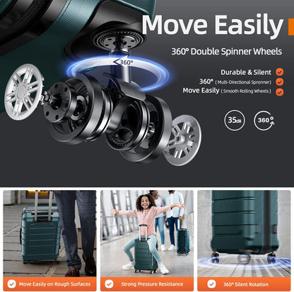 SHOWKOO Kofferset Uitbreidbaar Reiskoffer PC+ABS Hardschalige Carry on Lichtgewicht Duurzaam Trolley Reizen Cabine Koffer Bagage met Spinner Wielen TSA Slot