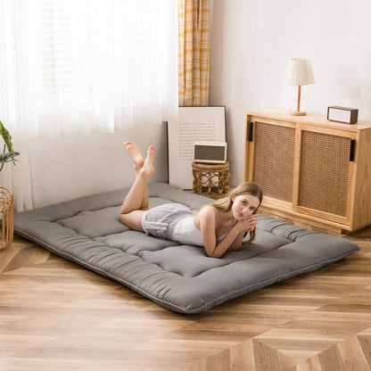 Maxyoyo Japanese Floor Mattress, Futon Mattress, Thicken Tatami Mat, Sleeping Pillow, Foldable, Roll-Up Mattress, Dormitory, Mattress, Floor Lounger, Pillow, Bed (Anthracite Grey, Double)