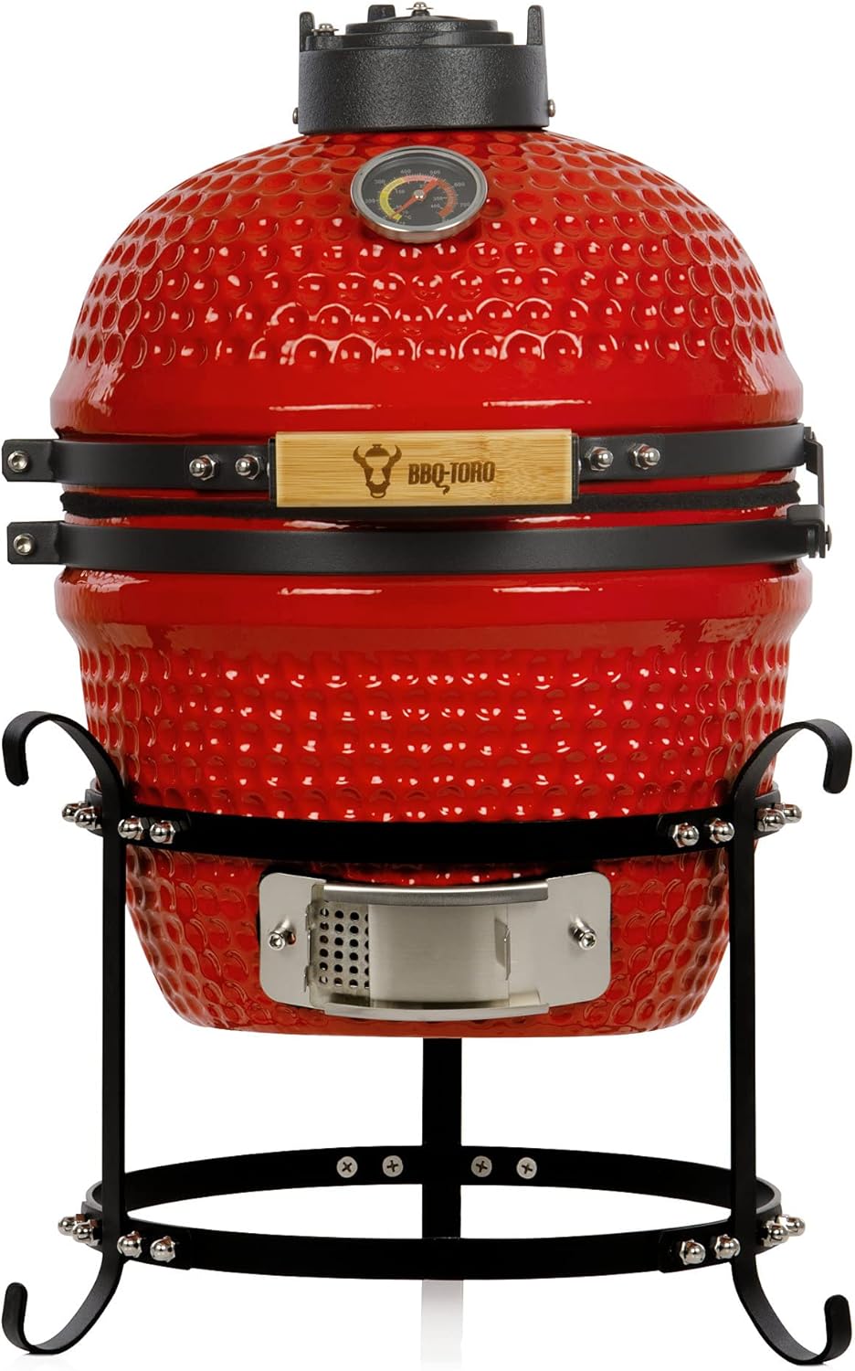 bbq-Toro Kamado Hairo Red Charcoal Barbecue 32 cm Diameter Mini Grill with Thermometer and Wooden Handles Round Ceramic Grill Ceramic Grill Smoker - QUORE