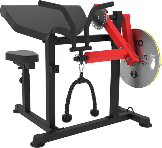HVO Biceps en Triceps bank: 2-in-1 Verstelbaar Trainingsapparaat voor Biceps Curls en Triceps Extensions – Preacher Curl Bank voor Thuis – Rood