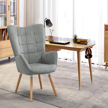 MEUBLE COSY Fauteuil, relaxstoel, leunstoelen, beklede stoel, bank, houten poten, oorstoel voor woonkamer, slaapkamer, kantoor, vanity, stof, grijs