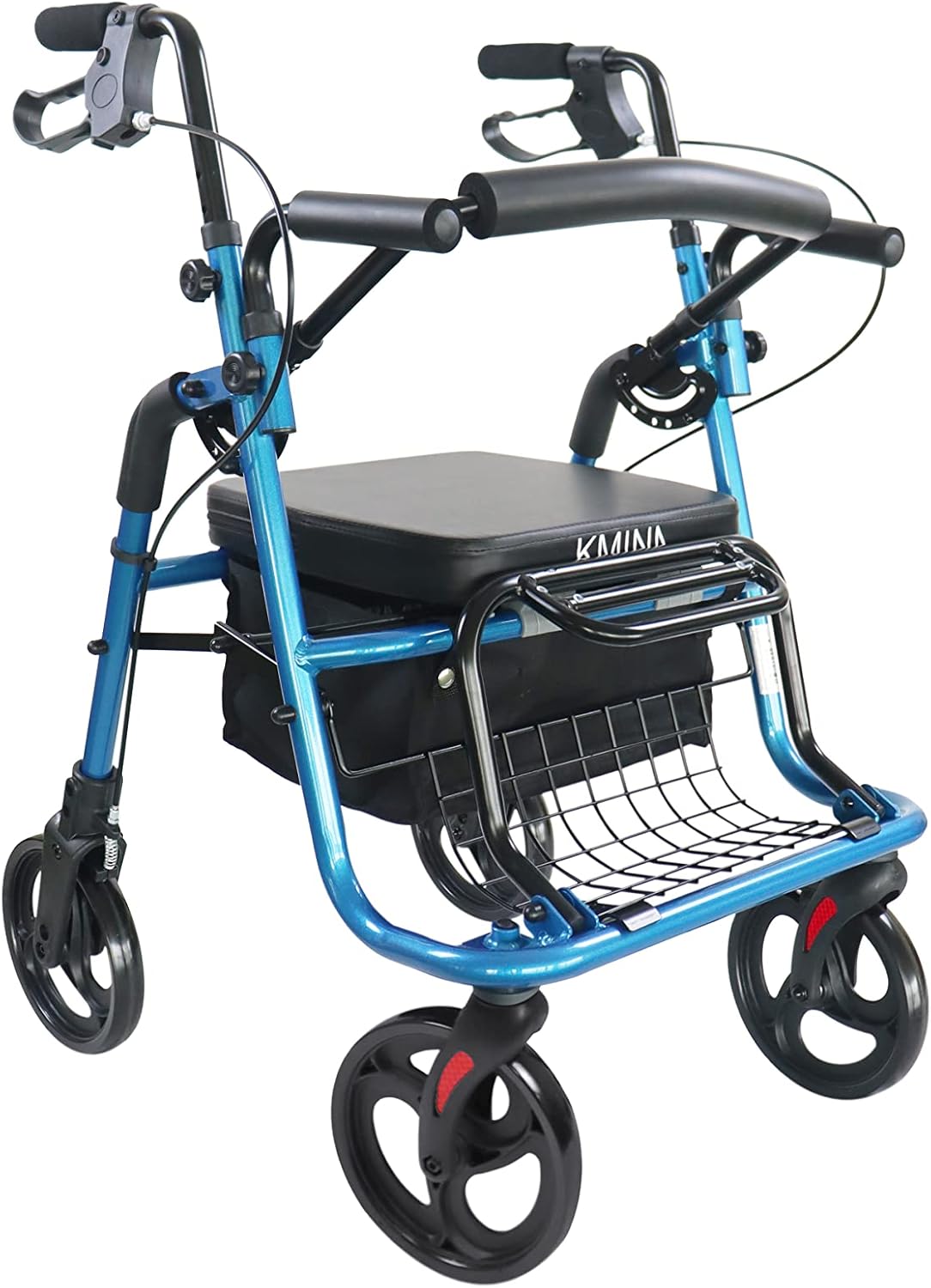KMINA Rollator 4-wielen, opvouwbaar, licht, zitting, 2-in-1, verstelbaar, comfort, mobiliteit, blauw