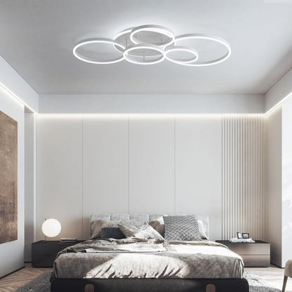 Dimbare LED Plafondlamp, 116 cm Flush Mount 108W 6400 lm Plafondverlichting met Afstandsbediening, 6 Ringen Plafondverlichting voor Woonkamer Slaapkamer Eetkamer, 3000-6000K, Wit