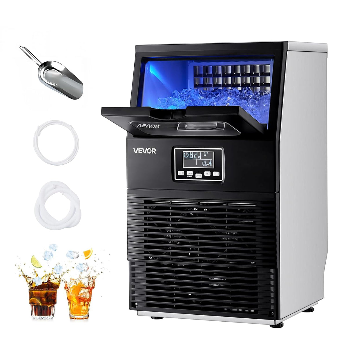 VEVOR Commerciële ijsblokjesmachine, ijsblokjesmaker voor 36 kg/dag met 5 kg inhoud voor tafelvloer van roestvrij staal met zelfreinigend led-display