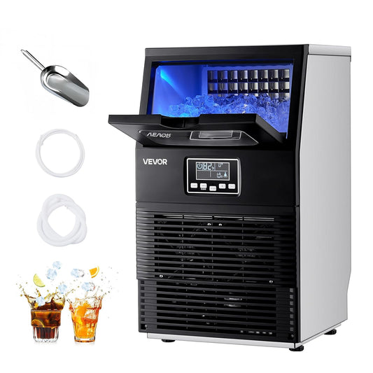 VEVOR Commerciële ijsblokjesmachine, ijsblokjesmaker voor 36 kg/dag met 5 kg inhoud voor tafelvloer van roestvrij staal met zelfreinigend led-display