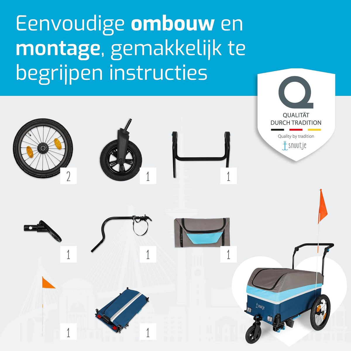 bolderkar opvouwbaar voor bicycle | Fietsaanhanger, perfect als boodschappenhulp en transportwagen | aanhanger voor op de fiets | afdekking met reflecterende strepen
