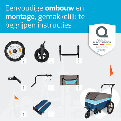 bolderkar opvouwbaar voor bicycle | Fietsaanhanger, perfect als boodschappenhulp en transportwagen | aanhanger voor op de fiets | afdekking met reflecterende strepen