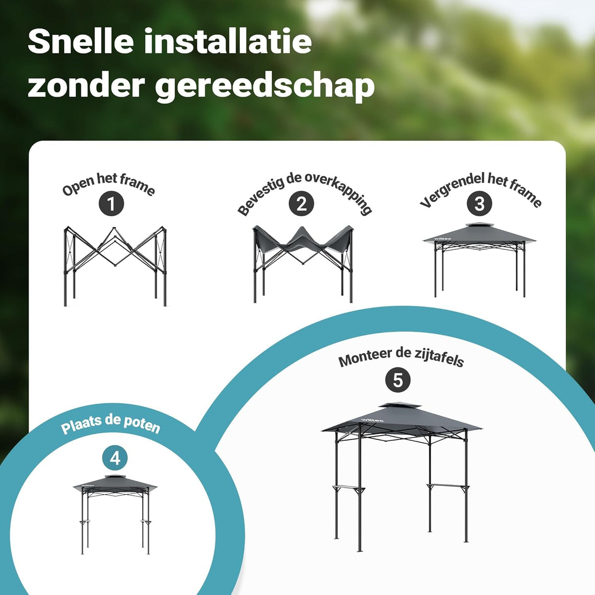 Wiltec BBQ-paviljoen barbeque grillpaviljoen rookafvoer met 2 platen, 2,45 x 1,52 m grijs