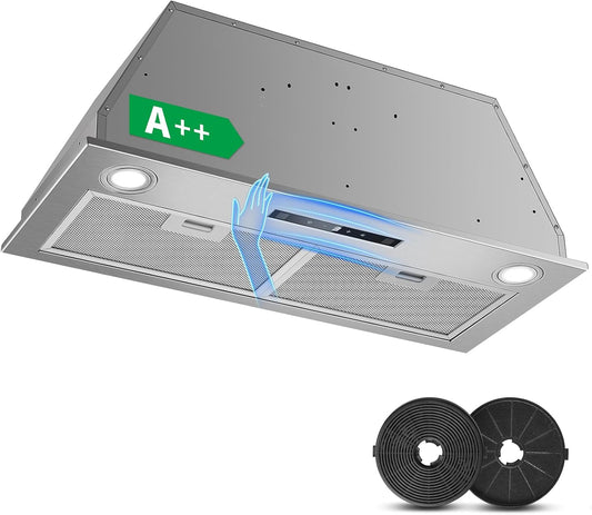 Inbouwafzuigkap van 72 cm, 400 m³/u Afzuigkap, 3 snelheden en boosterfunctie, aanraakbediening, gebarenbediening, ledverlichting, afzuiging en recirculatie