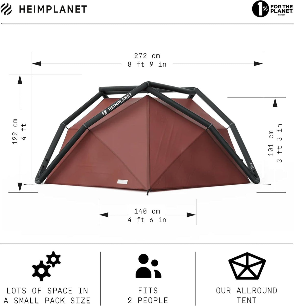 HEIMPLANET Origineel | 2022 KIRRA 2 persoons tent | Opblaasbare kampeertent | Buitentent en tentvloer - 5000mm hydrostatische kop | Zonder tentstokken | Ondersteunt 1% for the planet (4-Season)