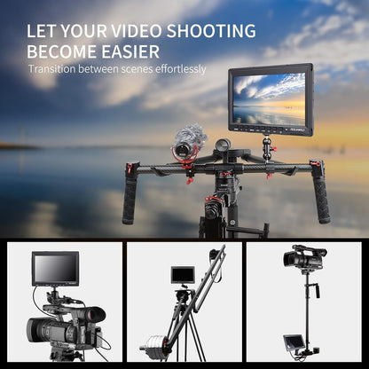 FEELWORLD FW759 7 Inch Camera Veldmonitor 1280x800 IPS Camera Monitor met 4 HDMI Ingangen/Uitgangen,Video Peaking Focus Assist,178° Groothoek,Inclusief Oplaadbare F550 Batterij en Tas