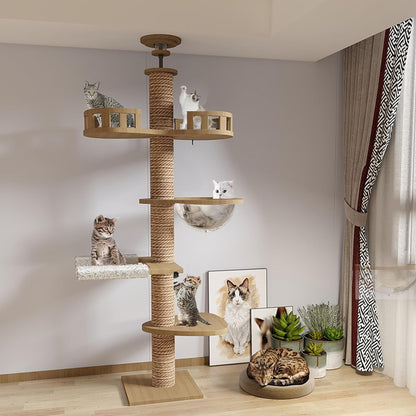 Krabpaal met plafondspanner, kamercapsule, kattenhangmat, volledig omwikkeld met sisaltouw, breedte 11 cm, krabpaal tot plafond (240 ~ 250 cm, 265-275 cm)