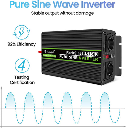 novopal Power omvormer zuivere as 1500 W zuivere sinus DC 24 V in AC 220 V 230 V spanningsomvormer - 2 EU stopcontact met USB-uitgang 5 meter afstandsbediening - piek: 3000 W