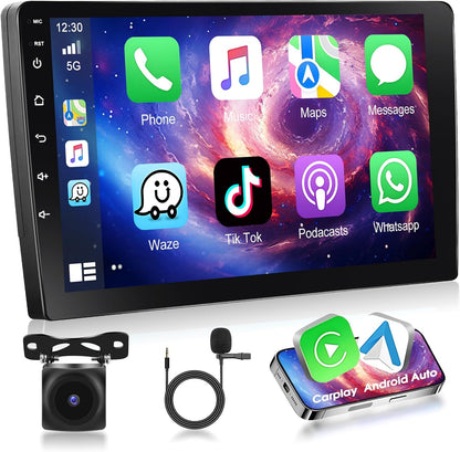 podofo autoradio, 8 kernen, 2-DIN autoradio, iOS, CarPlay, Android autoradio, 4 + 64 G, dubbele DIN 9 inch, 1280p IPS, touchscreen, stereo-radio met 32EQ DSP GPS, navigatie, wifi, Android auto en