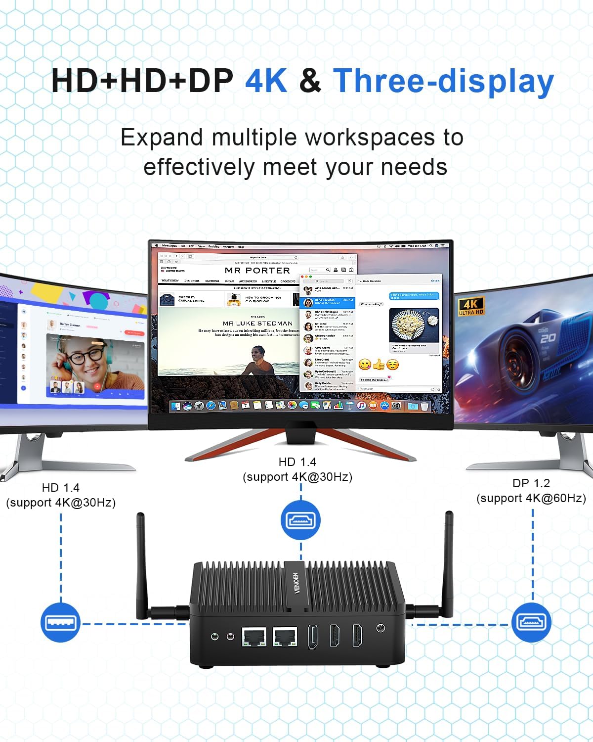 Fanless Mini PC Celeron J6412, Fanless Desktop PC, Dual HD, DP, 4K, 2xCOM, LAN RJ45, WiFi, BT4.2, Auto Power On, Use for Office/Home/Business, Industrial Server, 8GB RAM 128GB SSD - QUORE