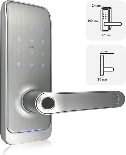 EURA ELH-01H4 Smart deurslot met handgreep, codeslot, 13,56 MHz nabijheidslezer, biometrische lezer, app TTLock/TTHotel, IP65, universele grendel, wit