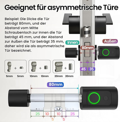 AVATTO Smart deurslot met vingerafdruk en wachtwoord voor 60-90mm deur, sleutelcilindermaat is verstelbaar, met sleutel, IC-kaart, ondersteunt Smart Life app voor afstandsbediening
