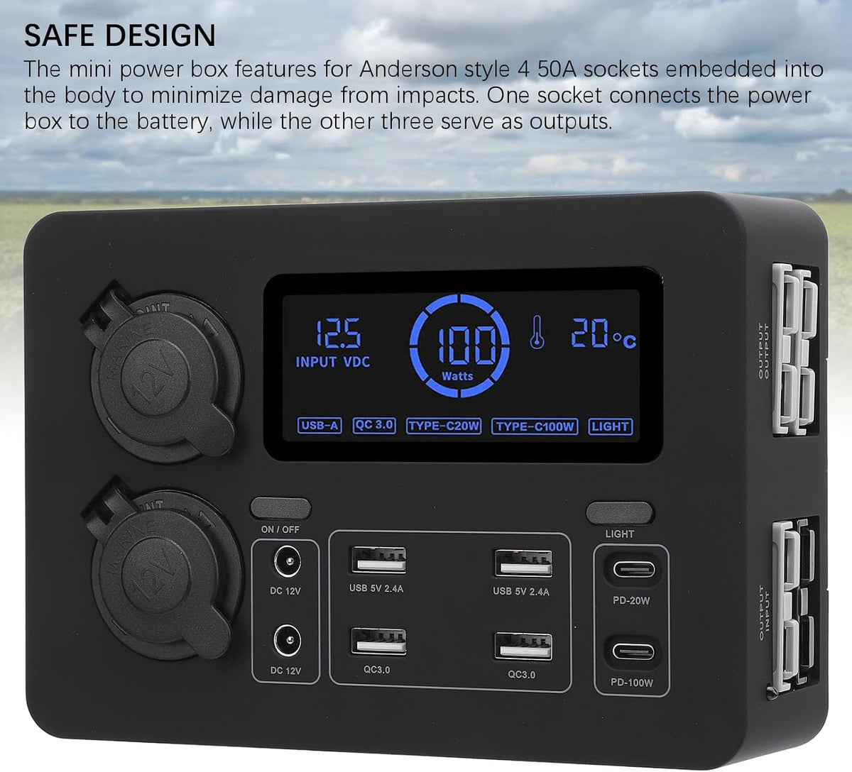 12V Power Box voor Boten Caravans en Auto’s met LCD Display USB C QC3 0 en 4 Anderson Uitgangen Multifunctionele Stroomverdeler voor Onderweg