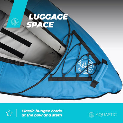 AQUASTIC Kajak Dolph Opblaasbare 2-persoons kajak in set met twee zitplaatsen, opblaasbare stabilisator en beschermhoes, 335 x 96 cm, ideaal voor raften en uitstapjes, sterk pvc-materiaal