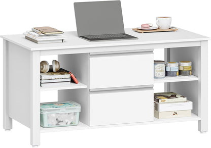 Hzuaneri coffee table, coffee table with 2 drawers and 4 open compartments, coffee tables with sofa, steel table legs, for living room, 50 x 100 x 50 cm white-silver CT22003W