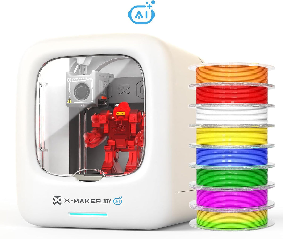 CHILDREN'S AI 3D PRINTER, 3D PRINTER WITH 8-PACK PLA FILAMENT, AI DESIGN APP, LARGE TOY LIBRARY, SPEED UP TO 400MM/S, WITH 16+ MINI 3D DESIGN MODULES, APP CONTROL, X-MAKER JOY AI+ - QUORE