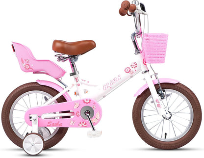 Glerc Kinderfiets voor meisjes, 12 - 20 inch, voor kinderen van 2 tot 20 jaar, met poppenstoel, mand, steunwielen en standaard, meerdere kleuren