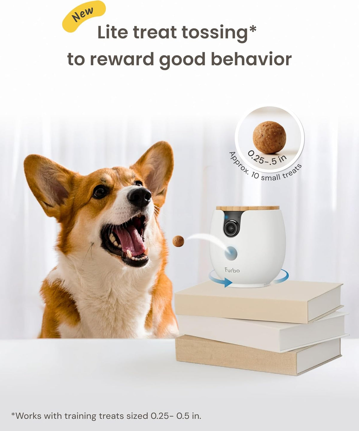 Furbo Mini 360° NIEUWE Pet Camera: Home Security Camera w/Barking/Meowing Alerts, Rotating Pet Treat Dispenser w/Phone App, Smart Indoor Cam with 2-Way Speaker & Night Vision (Geen abonnement vereist)