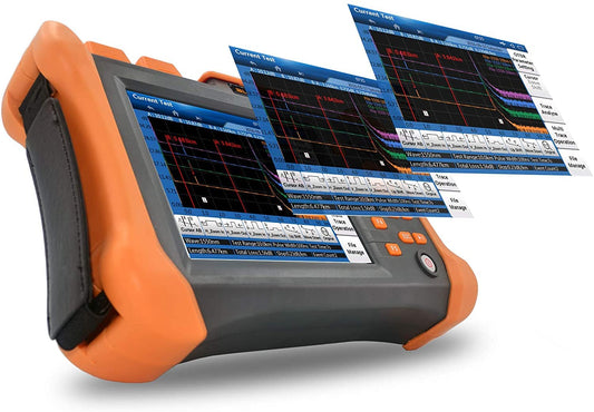 1310/1550nm 32/30dB OTDR 5,6 inch touchscreen reflectometer glasvezel 120 km (74,5 mi) testafstand glasvezel tester met visuele fout locator (VFL) (OTDR32F-T1-B)