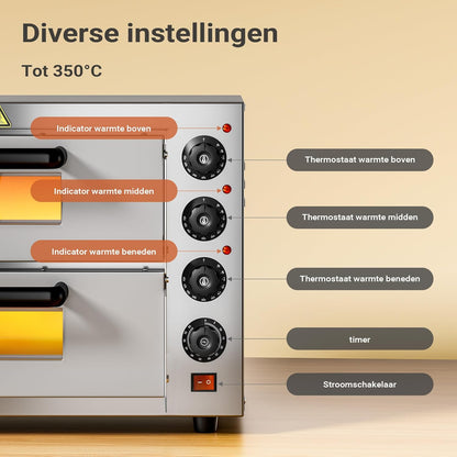 Wiltec pizzaoven met 2 niveaus 3000 W, oven voor pizza's incl. cordieriet pizaasteen, vuursteen voor steenovenpizza's, bakoven vor gerechten en maaltijden, pizzabakoven met twee kijkvensters