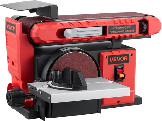 VEVOR 6 inch disc sander and 4 x 36 inch belt sander, 400 W professional pulley sander, combo with 0-45° adjustable work table and woodworking dust collection port