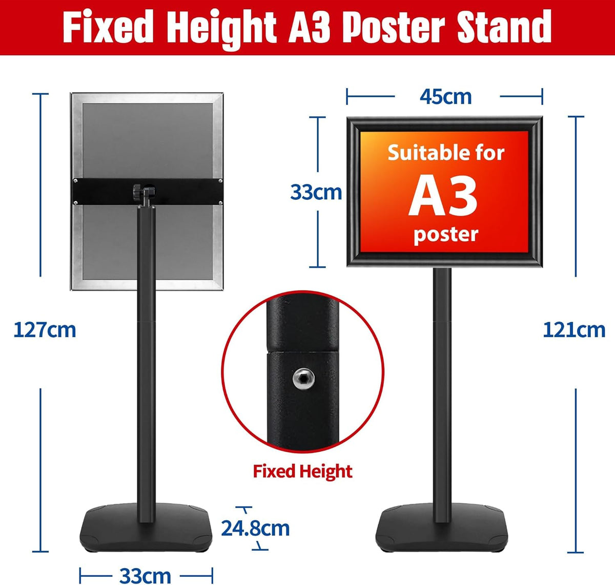 Schildstandaard Display – Posterstandaard, Infostandaard, Presentatiestandaard, Menuhouder – A3, Zwart, Set van 3 – Zware 2,6 kg Metalen Voet – 360° Draaibaar en 180° Kantelbaar