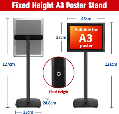 Schildstandaard Display – Posterstandaard, Infostandaard, Presentatiestandaard, Menuhouder – A3, Zwart, Set van 3 – Zware 2,6 kg Metalen Voet – 360° Draaibaar en 180° Kantelbaar