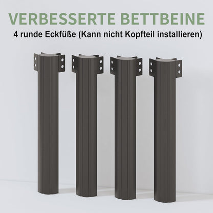 Metalen Bed 140x200 cm met Ronde Poten, Hoogte 36cm Jeugdbed Frame met Metalens Lattenbodem, Zwart