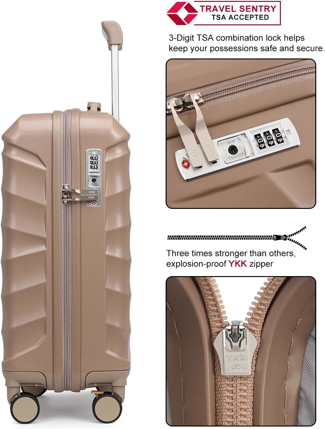 Sea choice 3-delige kofferset 20/24/28" ABS Harde Schaal Handbagage met TSA Slot YKK Rits 8 Spinner Wielen