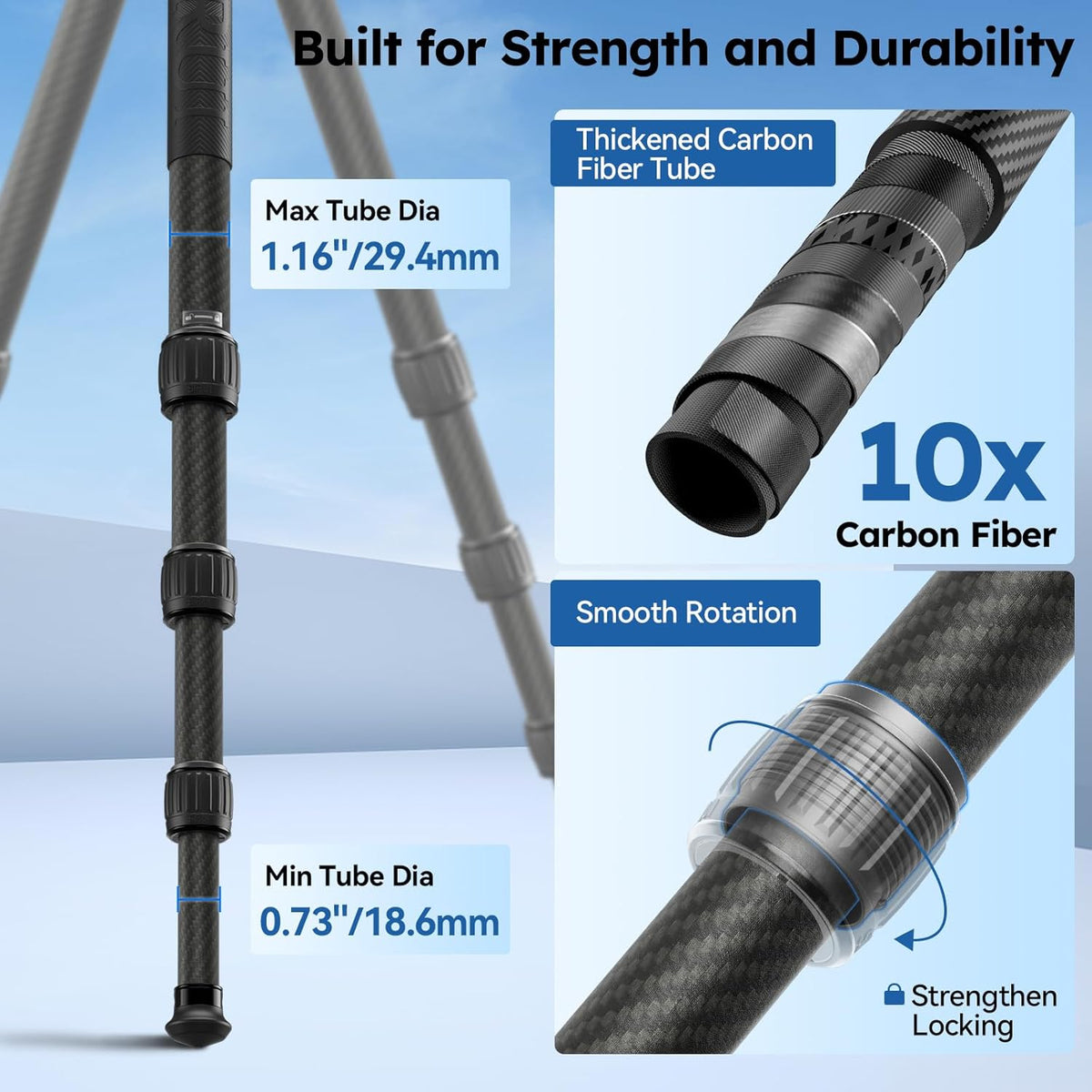 SIRUI Professioneel koolstofvezelstatief met 43 mm kogelkop met laag profiel, max. 50 inch hoogte, 20 kg belasting - ultra stabiel voor DSLR, spiegelloze, camera (AM-284S+G1)