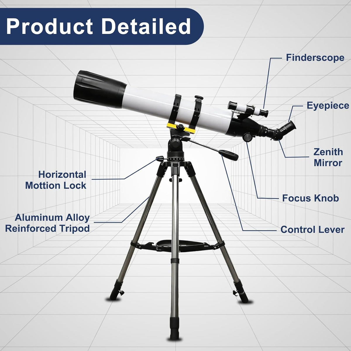 Astronomische telescoop voor volwassenen, professioneel, 800/90 mm, AZ Mount, krachtige refractortelescoop voor kinderen en beginners, draagbaar, met tas en statief