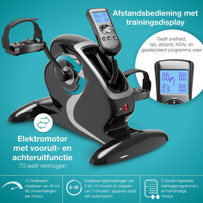 ELONEO Mini Hometrainer Fiets - 2in1 Arm en Been Oefenapparaat Zittend, Gemotoriseerd, 12 Snelheidsinstellingen, LCD-Display, Zittende Trainer voor Thuis, Sofa, of Onder Bureau