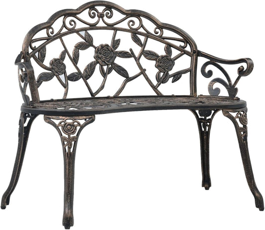Garden Bench, Garden Bench, Patio Furniture, Cast Aluminium, Bronze, 100 cm - QUORE