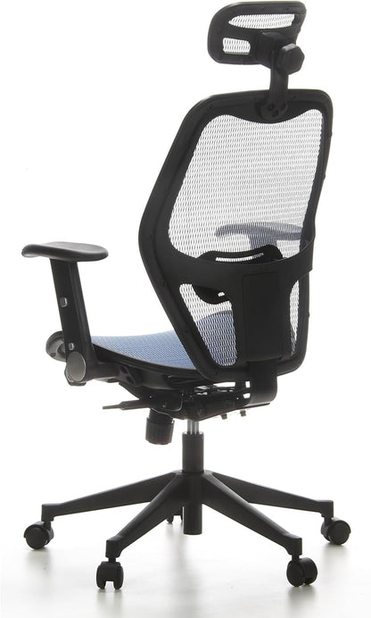 hjh OFFICE 653060 Professionele bureaustoel AIR-Port net blauw draaistoel met lendensteun, armleuningen inklapbaar en verstelbaar