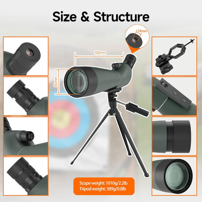 Svbony SV28 Spotting Scope 20-60X80, BAK4 Prism MC Optiek Monoculair met Statief Telefoon Adapter 45 Gebogen Oculair Spotting Scope voor het observeren van vogels