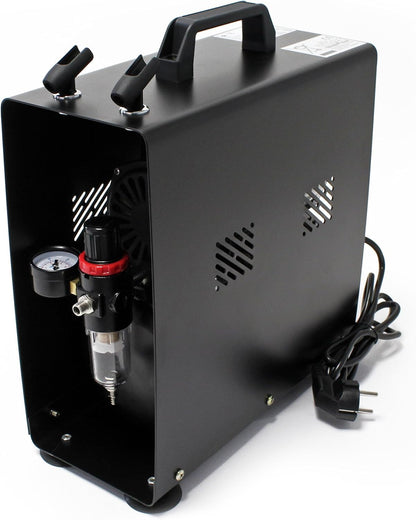 Wiltec airbrush compressor AF189A met luchttank en 1 cilinder luchtdruk tot 6 bar met automatische uitschakelfunctie en manometer
