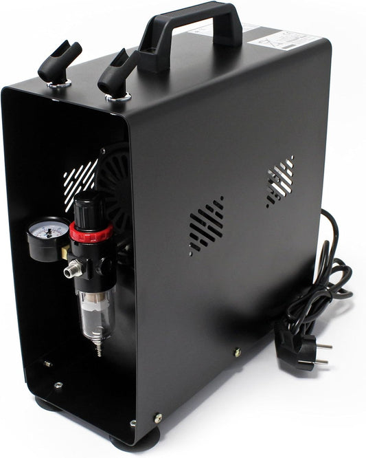 Wiltec airbrush compressor AF189A met luchttank en 1 cilinder luchtdruk tot 6 bar met automatische uitschakelfunctie en manometer