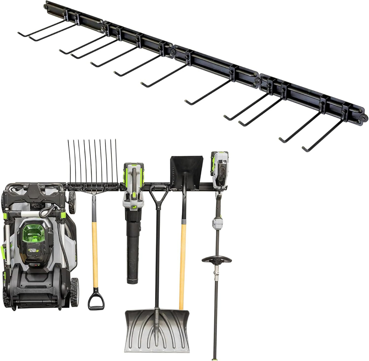 StoreYourBoard BLAT modulair gereedschapsrek, 4-pack verstelbaar garageopslagsysteem en binnenorganizer, zwaar staal houdt schoppen harken bezems dweilen stoelen onkruideter tuinslang en meer