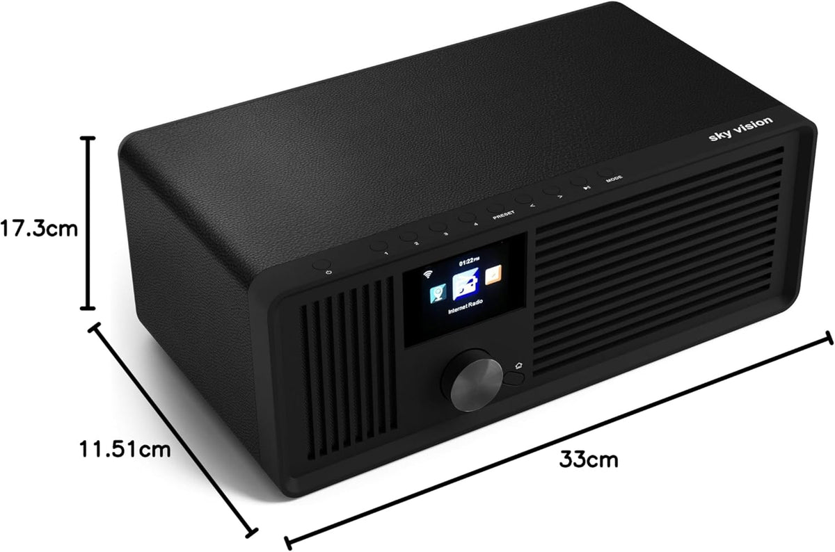 Sky Vision DAB 70 - Stereo DAB+ Internetradio (FM, Wifi, Met AUX-Aansluiting Plus Kabel, Digitale Radio-Wekker, Met Afstandsbediening), Zwart