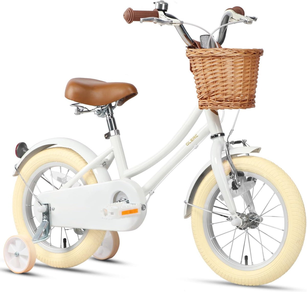 Glerc Meisjesfiets Met Mand voor Kinderen van 3-10 Jaar, 12 14 16 18 20 Inch Met Bel en Stabilisatoren, Diverse Kleuren